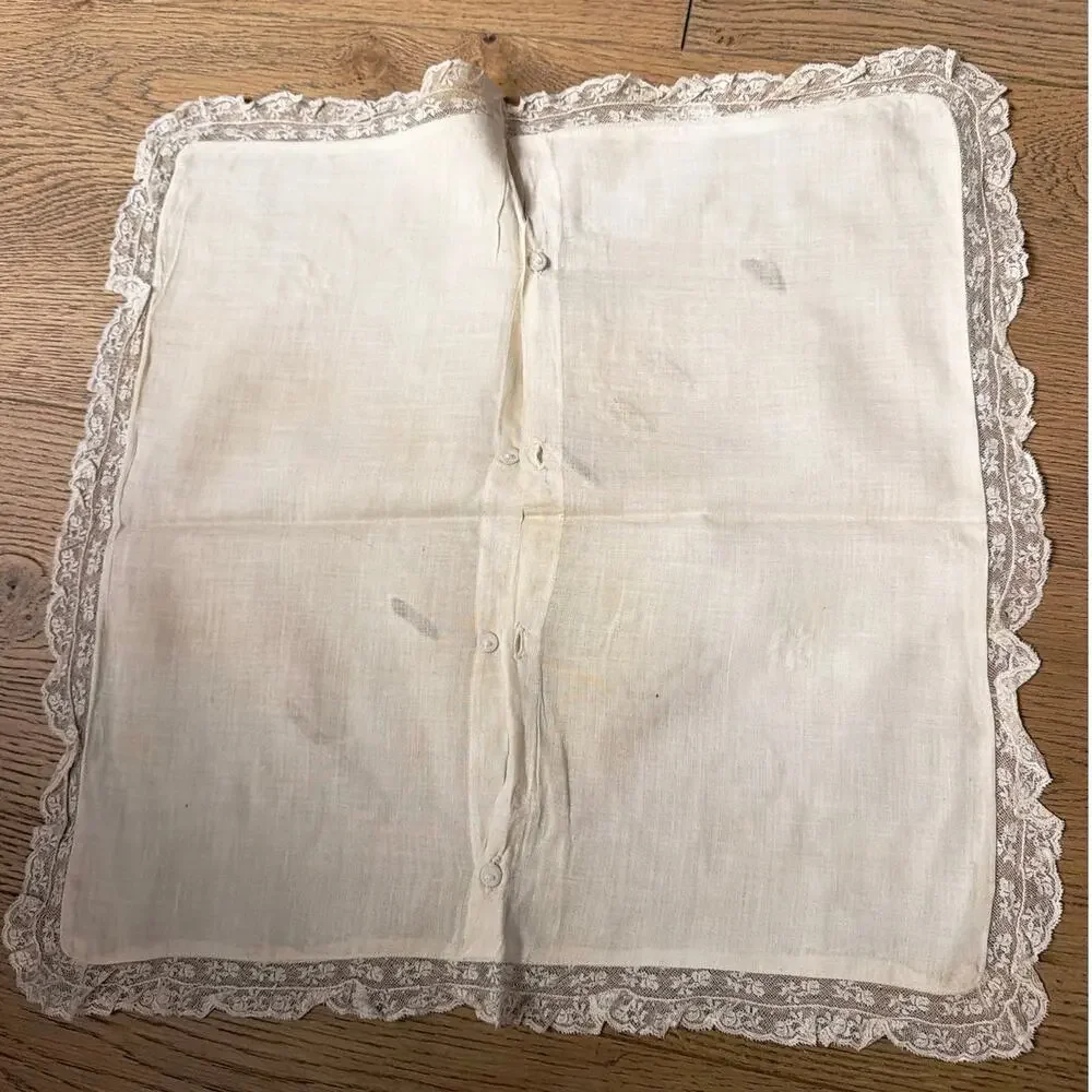 Antique Handmade White Linen Eyelet Cutouts Pillow Sham Cover Lace Border